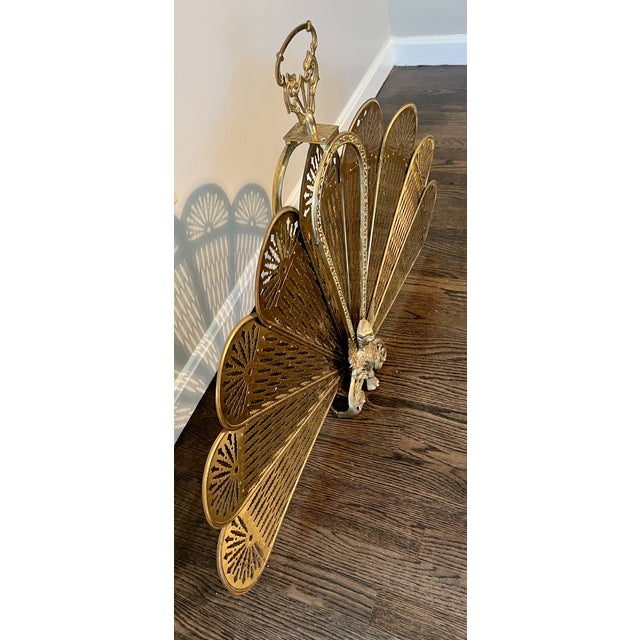 1960s Hollywood Regency Firescreen W/Brass Peacock Feathers Gargoyle Base 1960s For Sale - Image 5 of 6