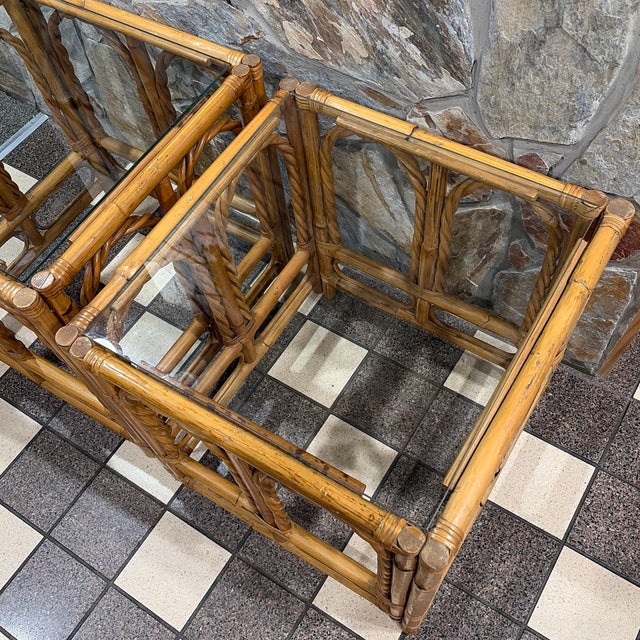 1970s Bamboo Side Tables With Glass Tops Twisted Arch Design - 2 For Sale - Image 5 of 8