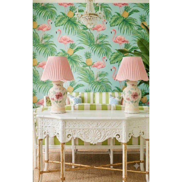 ​Vintage Chinoiserie Floral Pink Green Pagoda Ginger Jar Table Lamps - A Pair For Sale In West Palm - Image 6 of 9