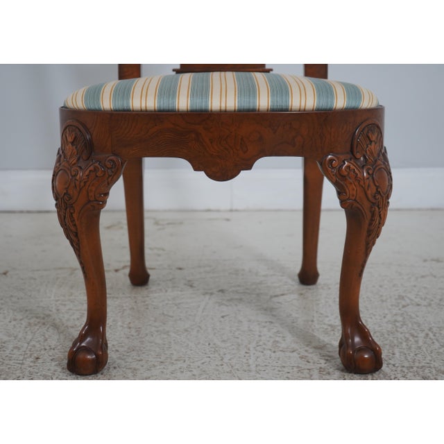 Set of Eight Baker George III Chippendale Style Burl Walnut Dining Room Chairs For Sale - Image 11 of 18