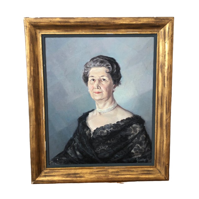 Vintage 1958 Portuguese Portrait Original Oil Painting of a Woman For Sale - Image 4 of 12