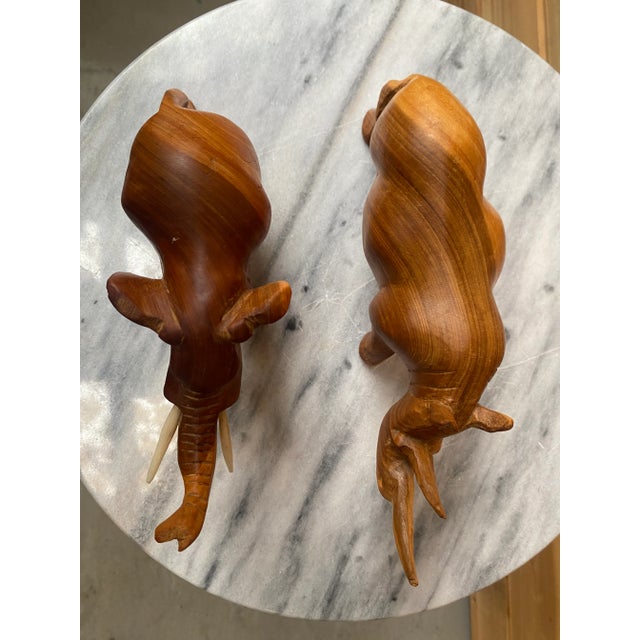 Handrafted Mid-Century Wooden Rhino and Elephant, Set of 2 For Sale - Image 4 of 10