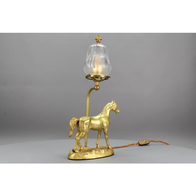Gold French Bronze Table Lamp with Horse Sculpture, 1950s For Sale - Image 8 of 18