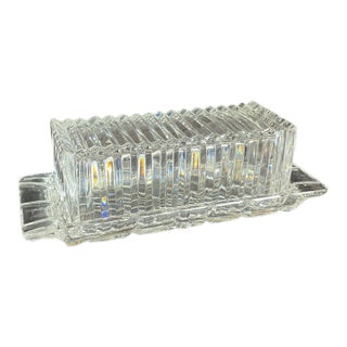 Ribbed Glass Butter Dish Box For Sale