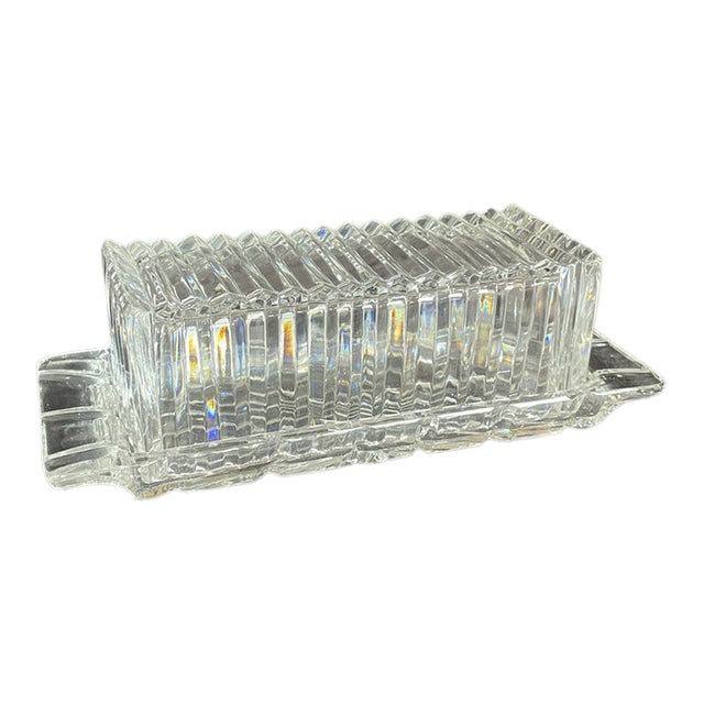 Ribbed Glass Butter Dish Box For Sale