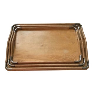 Set of 3 Vintage Japanese Wood Wooden Nesting Trays With Metal Corners For Sale