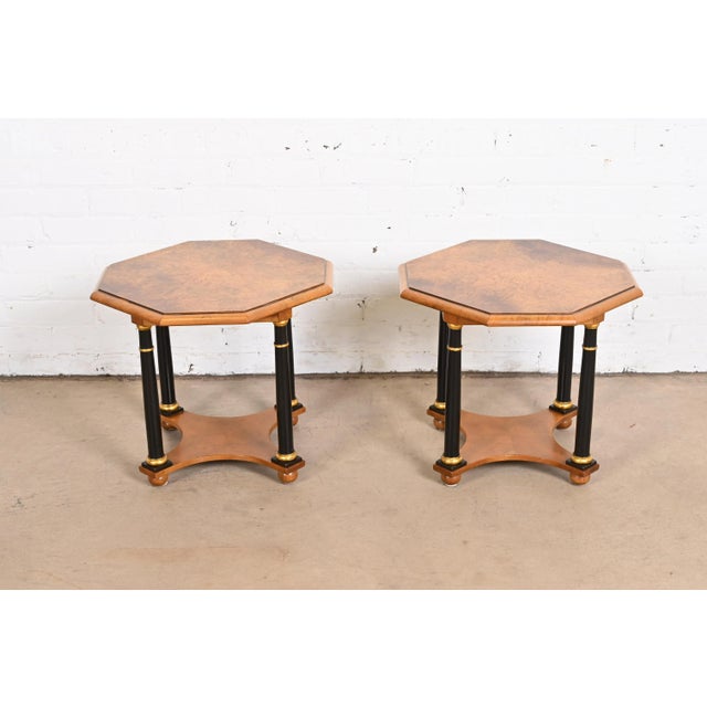 Neoclassical Baker Furniture Neoclassical Burled Walnut Tea Tables, Pair For Sale - Image 3 of 10