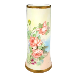 French Hand Painted / Gilt Decorated Floral Details Decorative Vase