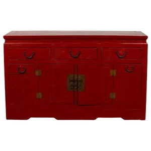 Chinese Antique Red Lacquered Console Cabinet with Drawers and Doors