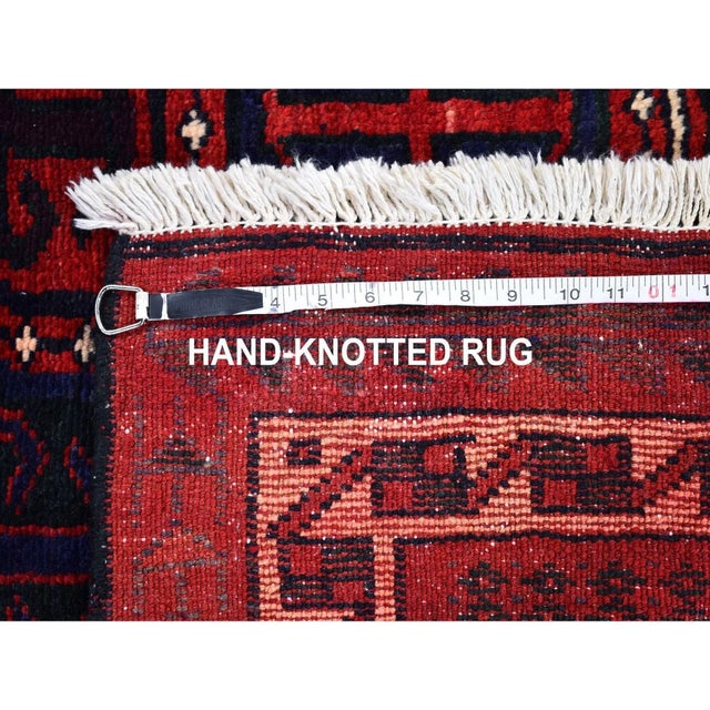 Textile Vintage Persian Hamadan Red Natural Wool Hand Knotted Box Design Oriental Rug For Sale - Image 7 of 8