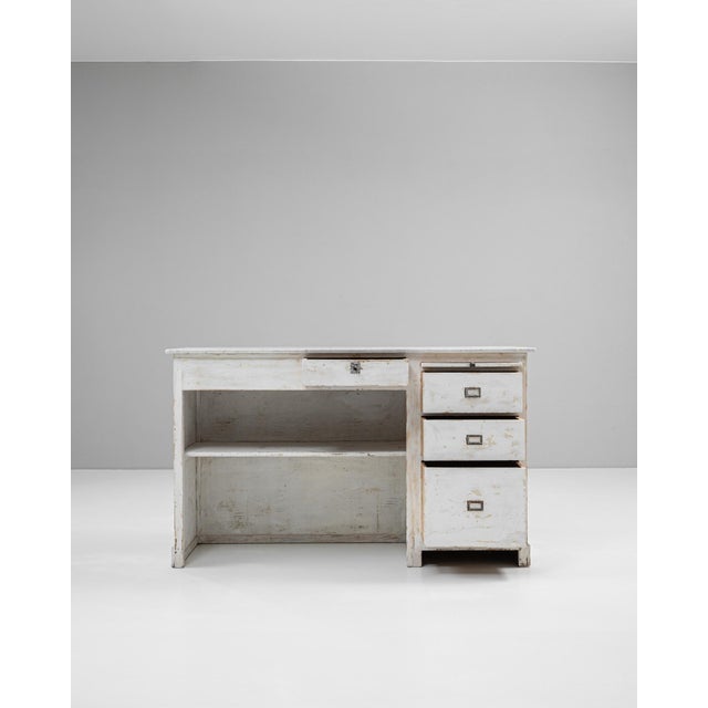 1900s French Wood White Patinated Shop Counter With Marble Top For Sale - Image 17 of 18
