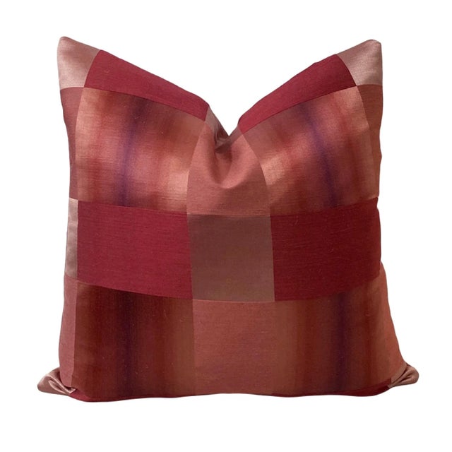 Not Yet Made - Made To Order Burgundy Designer Silk Buffalo Plaid Pillows- a Pair For Sale - Image 5 of 6