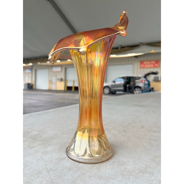 Glass Antique Iridescent Marigold Carnival Glass Vase by Imperial Glass For Sale - Image 7 of 9