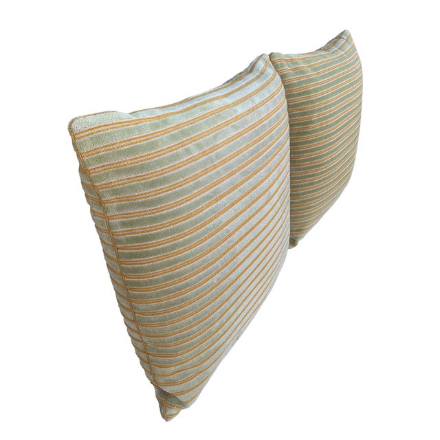 Late 20th Century Pair of Euro Pillows in Striped Velvet Rose Tarlow Fabric For Sale - Image 5 of 8