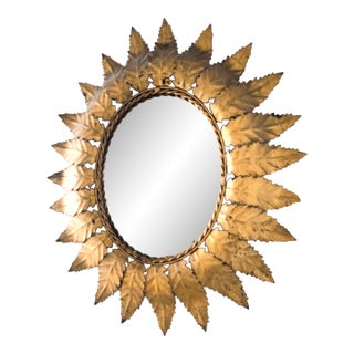 Vintage 1960s Spanish Sun Mirror in Gilded Metal For Sale