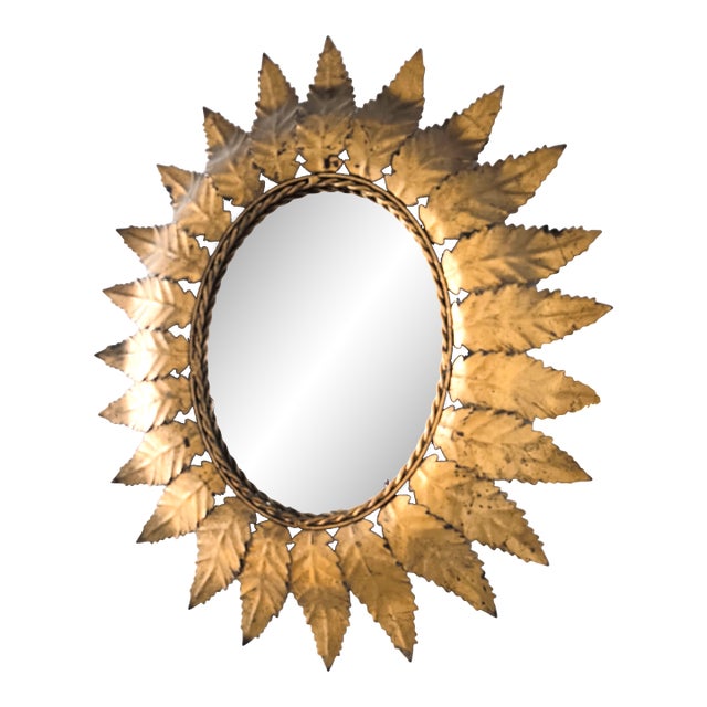 Vintage 1960s Spanish Sun Mirror in Gilded Metal For Sale