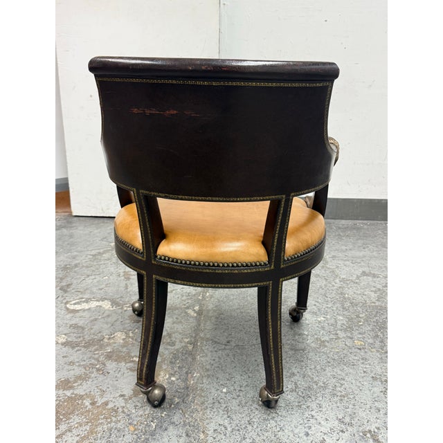 Late 20th Century Maitland-Smith Neoclassical Lion Head Armchair + Casters For Sale - Image 5 of 12