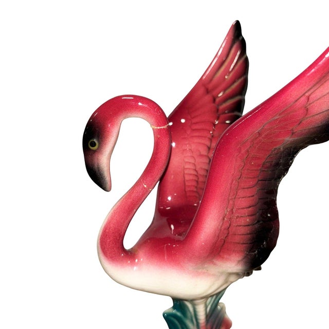 Mid 20th Century Open Wing Pink Flamingo Ceramic Tabletop Statue For Sale In Los Angeles - Image 6 of 8