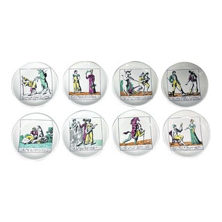 Piero Fornasetti Set of Eight Opera Coasters in the the Topsy-Turvy World Pattern For Sale