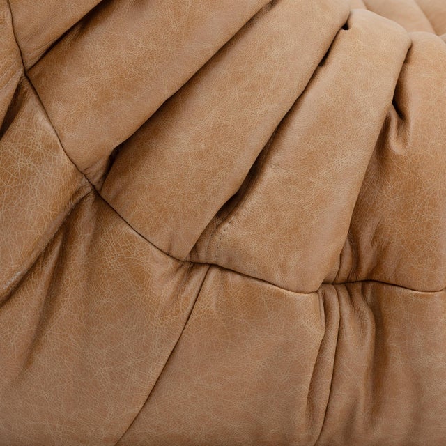Restored Vintage Ligne Roset Togo Chair and Ottoman in Raw Sienna Leather For Sale - Image 12 of 15
