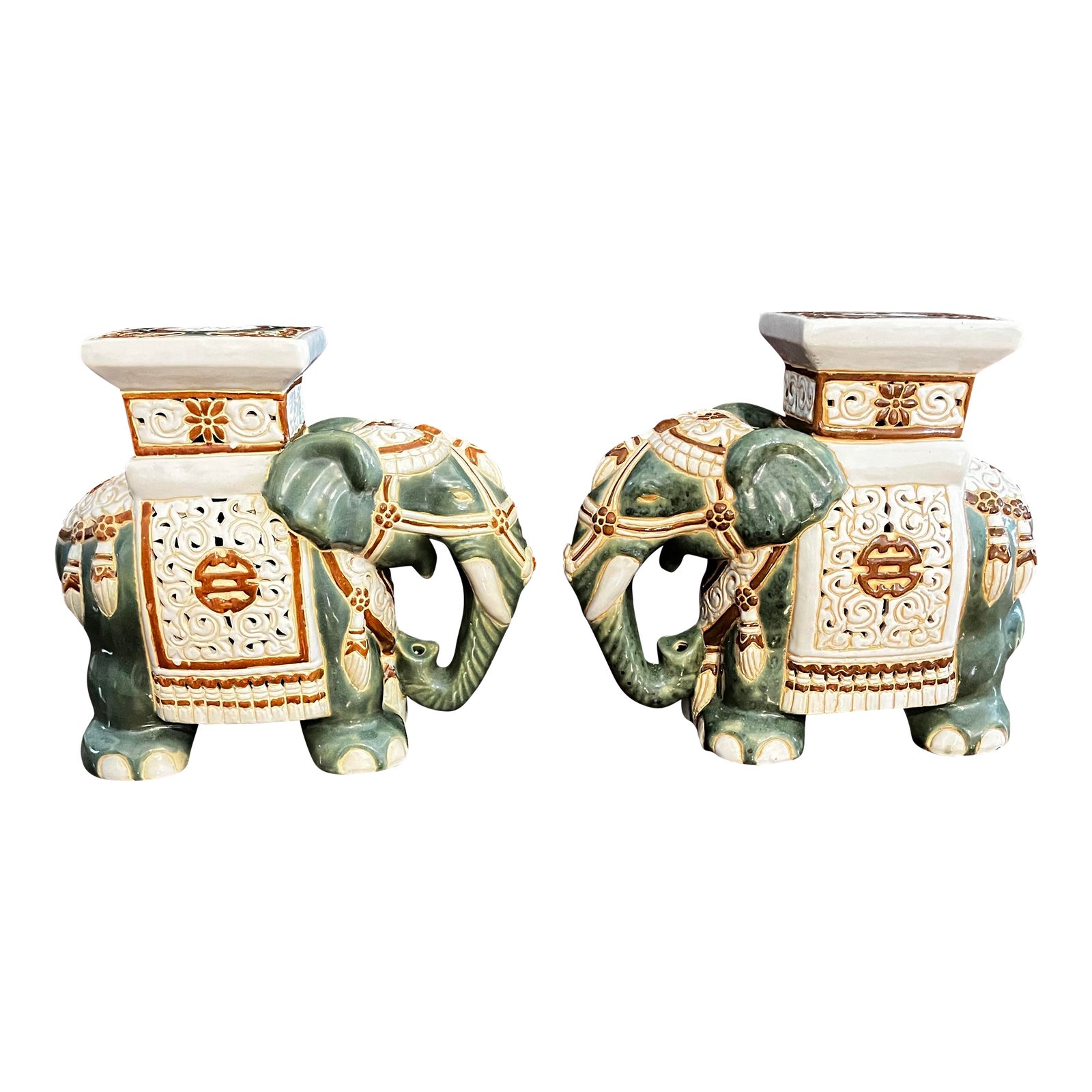 Mid 20th Century Vintage Ceramic Elephant Plant Stands a Pair Chairish