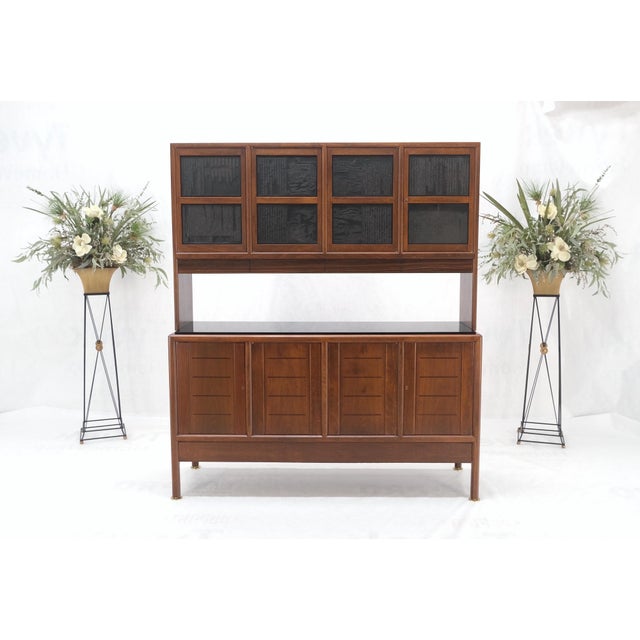 Dunbar Walnut Two Part Sideboard Credenza Breakfront Carved Slate Inserts MINT! For Sale - Image 11 of 18