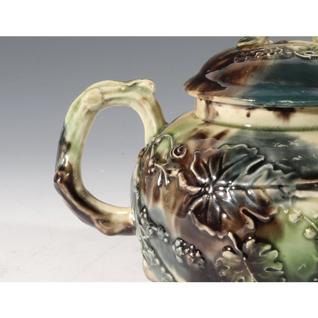 Mid 18th Century Whieldon-Type Creamware Tortoiseshell Teapot With Grape Vine Relief and Crabstock Handle, Staffordshire For Sale - Image 10 of 14