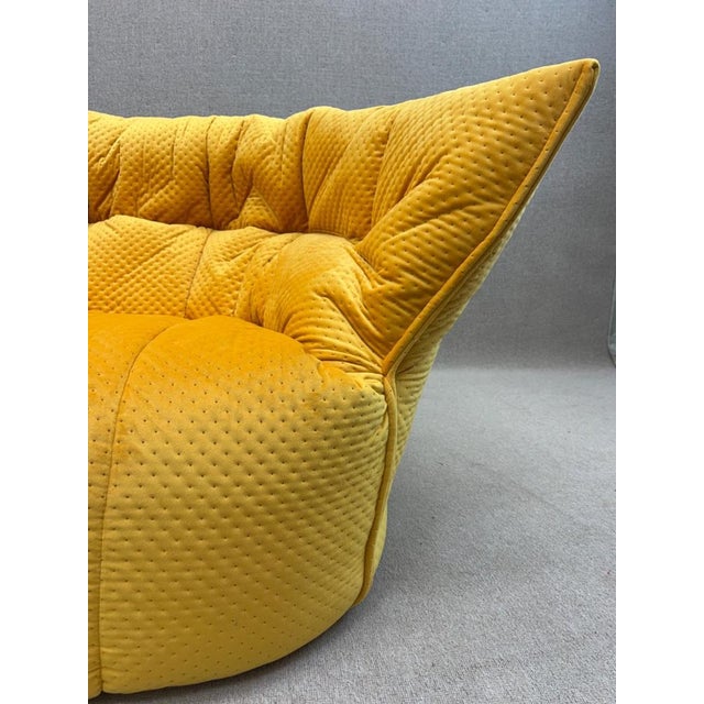 Ligne Roset Set of Vintage Armchair and Ottoman in Yellow Brigantin from Ligne Roset For Sale - Image 4 of 18