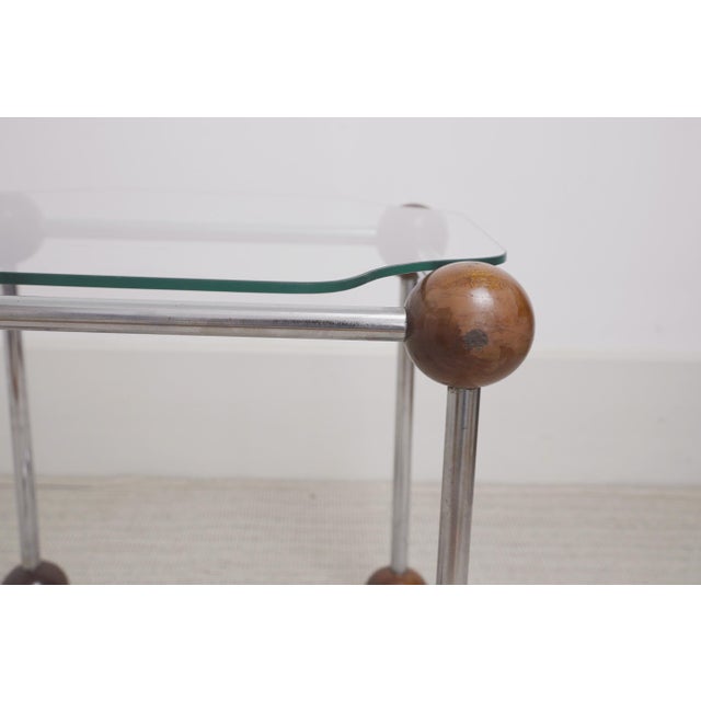 Mid-Century Modern Mid-Century Modern Atomic Side Table in Chrome, Glass, and Wood Sphere Joints, 1970s For Sale - Image 3 of 18