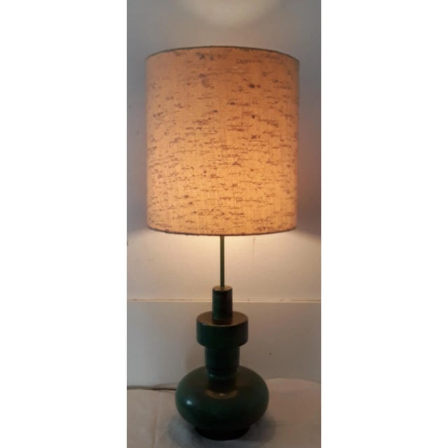 1970s Large Ceramic Table Lamp with Wool Shade, 1970s For Sale - Image 5 of 6