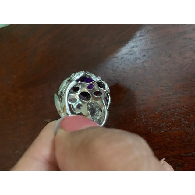 Amethyst 6.5 Carat Amethyst And 1.5 Carat Diamond Ring 18 Karat White Gold, 1970s, Italy For Sale - Image 8 of 18