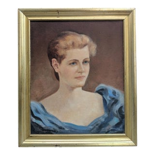 Vintage Original Portrait of a Woman Oil Painting Signed For Sale