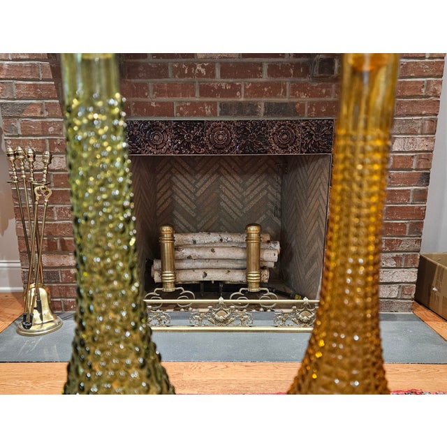 Green Pair of Vintage Glass Genie Bottles - Amber Diamond and Green Hobnail For Sale - Image 8 of 15