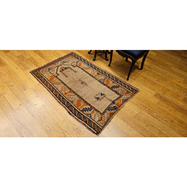 Persian Vintage Kurdish Tribal Area Rug, Hand-Knotted Prayer Pattern, 3x5, Camelhair & Brick Red For Sale - Image 3 of 15