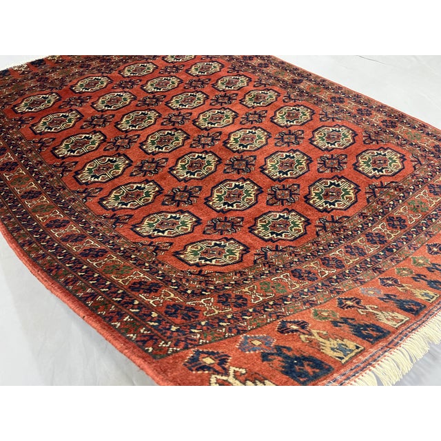 Red Red Turkmen Philpa Wool Area Rug, Tribal Geometric Medallion Design For Sale - Image 8 of 17