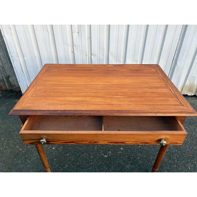 Wood Antique Pitch Pine Desk with Turned Legs and Drawer, 1900s For Sale - Image 7 of 11