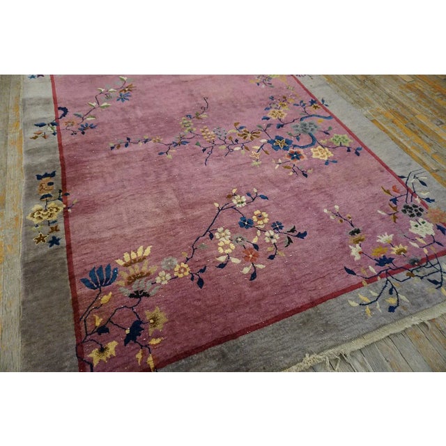 1920s Purple Floral Antique Chinese Art Deco Carpet 6' X 8'10" Handknotted Wool Rug For Sale - Image 9 of 15