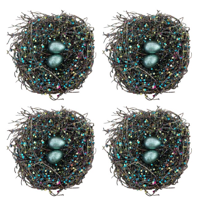 1990s Vintage Oversized Aqua and White Glass Christmas Ornaments - Set of 3 For Sale - Image 5 of 5