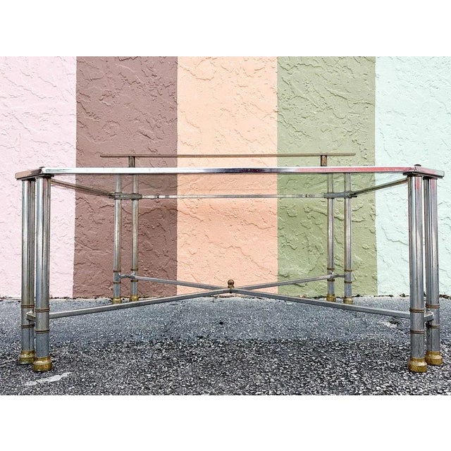 1970s Palm Beach Regency Metal Faux Bamboo Coffee Table For Sale - Image 9 of 10