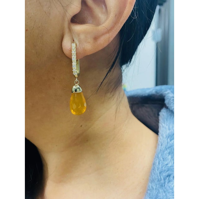 Metal 12.84 Carat Fire Opal Diamond Yellow Gold Drop Earrings, A Pair For Sale - Image 7 of 7