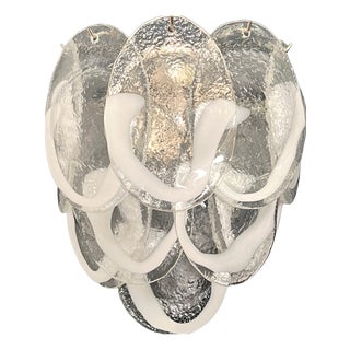 Vintage Italian Clear Lattimo Murano Glass Wall Lights from Mazzega, 1990s, Set of 2 For Sale