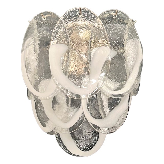 Vintage Italian Clear Lattimo Murano Glass Wall Lights from Mazzega, 1990s, Set of 2 For Sale