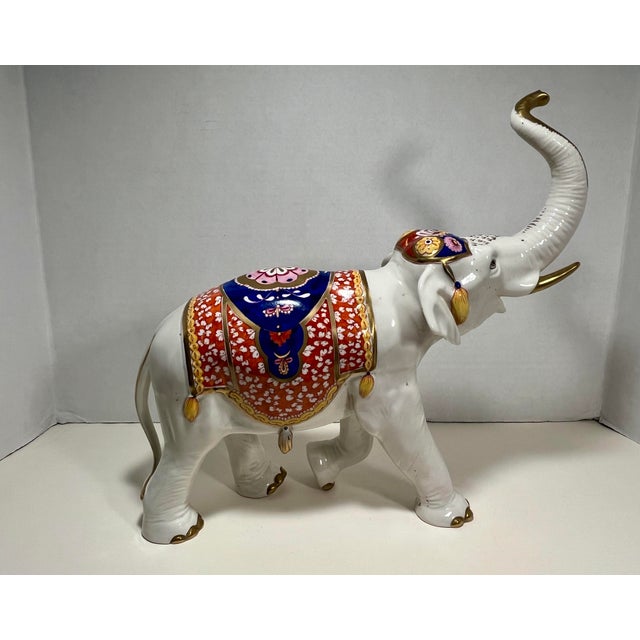 1950s Vintage Rudolf Kammer Volkstedt Germany Hand Painted Elephant Porcelain Figurine For Sale - Image 5 of 11