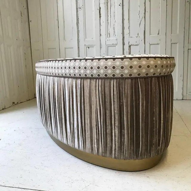Beige Large Vintage Ottoman in Fabric For Sale - Image 8 of 10