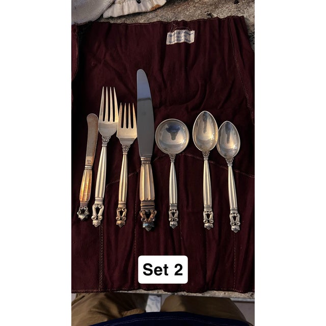 Georg Jensen 1920s Mid-Century Modern Georg Jensen Sterling Acorn Flatware - Set of 7 For Sale - Image 4 of 10