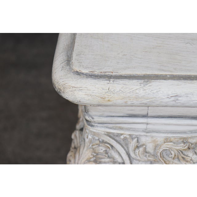 Wood Distressed Painted White Georgian Style Figural Masque Center Table C. 1940s Era For Sale - Image 7 of 12
