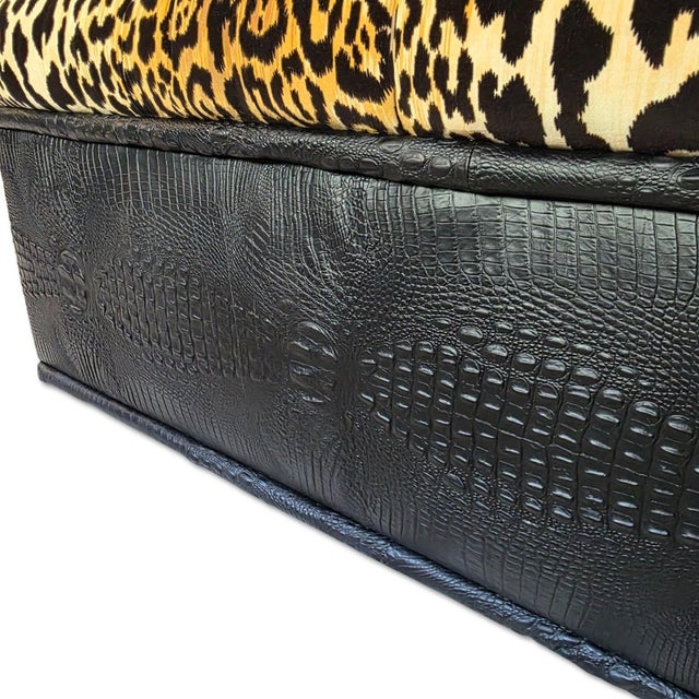 Vintage Hollywood Regency Style Leopard Velvet Ottoman For Sale - Image 10 of 13