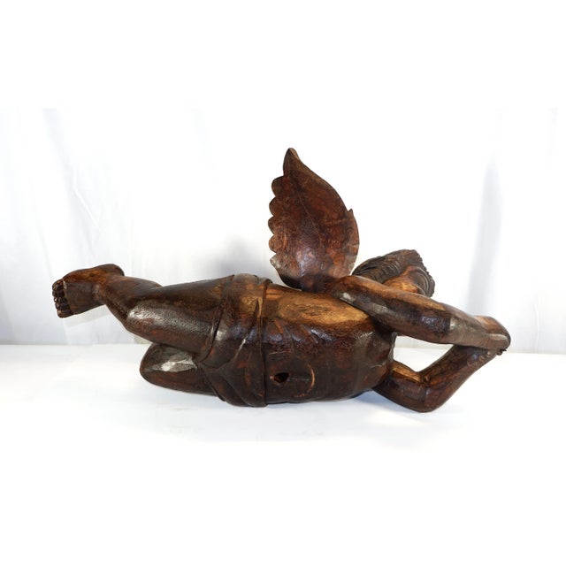 Antique Large Wood Carved Angel W/Trumpet Paper Mache Mold For Sale - Image 12 of 13