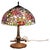 Tiffany Style Stained Glass Table Lamp with Dome Form Shade having Floral Pattern with Butterflies & Triple Socket Base...