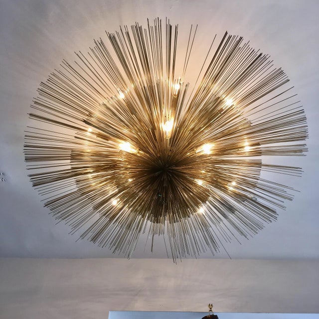 Mid-Century Modern Curtis Jere Brass Nest Flush Light Chandelier For Sale - Image 3 of 8